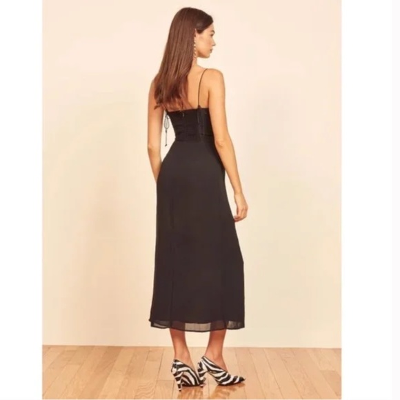 NWOT REFORMATION Kourtney Black Faux Wrap Midi Dress - Picture 6 of 12